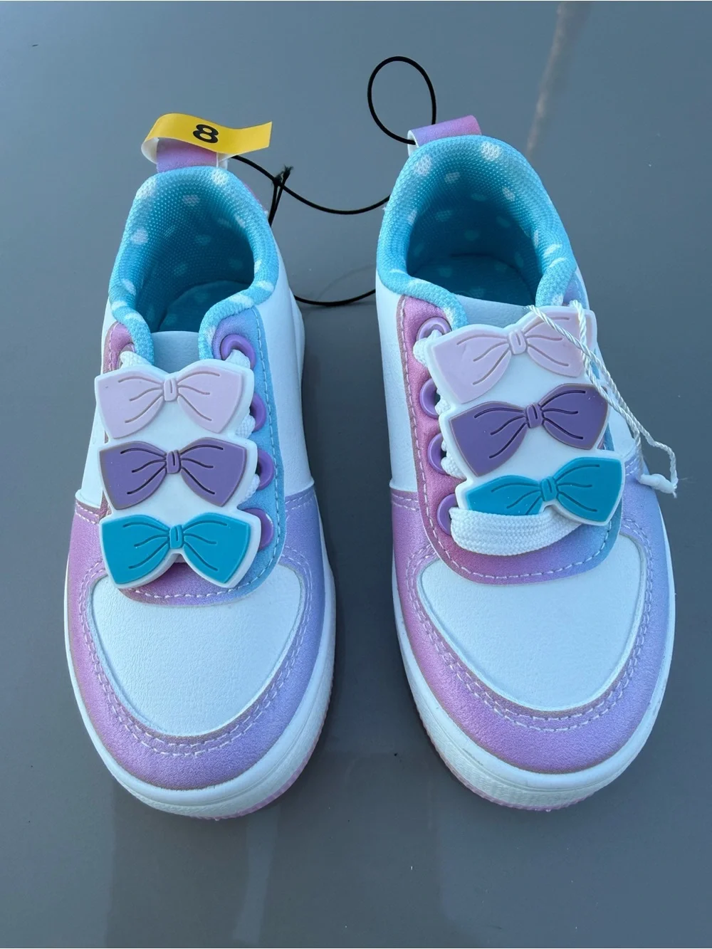 Kids Pastel Bow Accent Sneakers - White, Pink, Purple, Teal